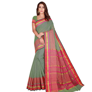 glowing-olive-green-colored-casual-wear-printed-cotton-handloom-saree-79399