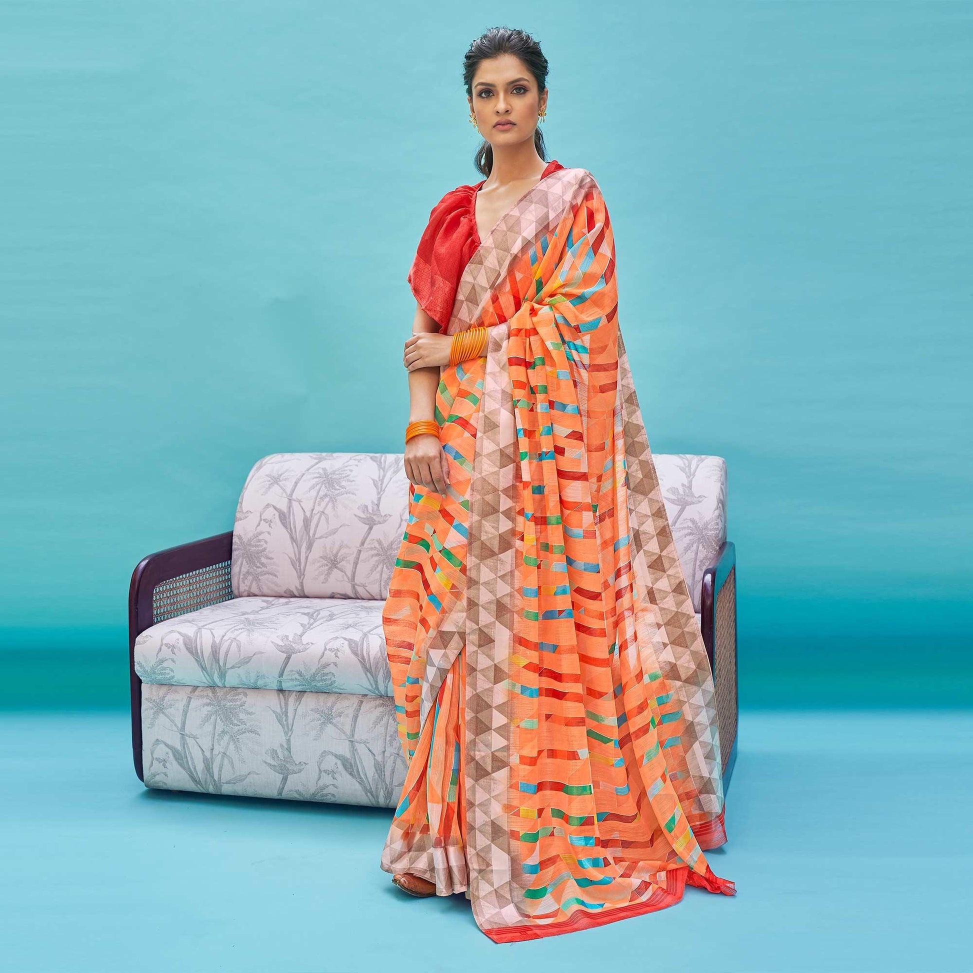 glowing-orange-colored-casual-wear-digital-printed-linen-cotton-saree-51949