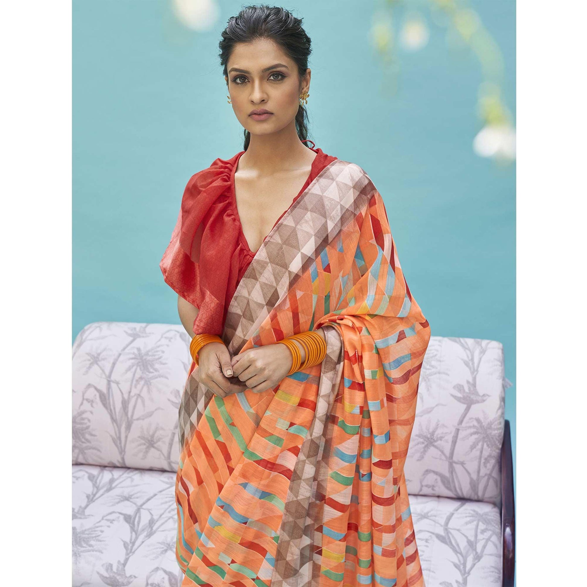 glowing-orange-colored-casual-wear-digital-printed-linen-cotton-saree-51949