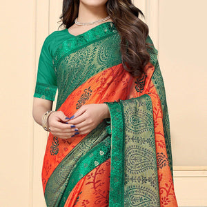 glowing-orange-colored-partywear-printed-chiffon-saree-99946