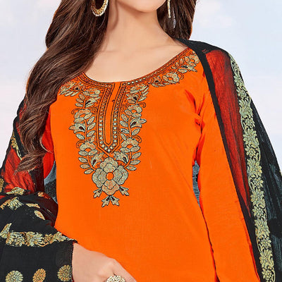 glowing-orange-colored-partywear-embroidered-cotton-dress-material-21892
