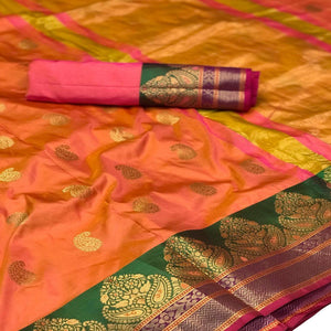 glowing-orange-pink-colored-festive-wear-woven-silk-saree-53314