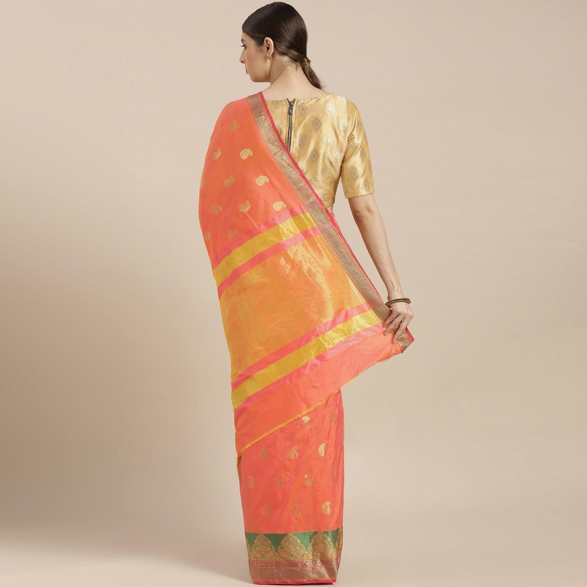 glowing-orange-pink-colored-festive-wear-woven-silk-saree-53314