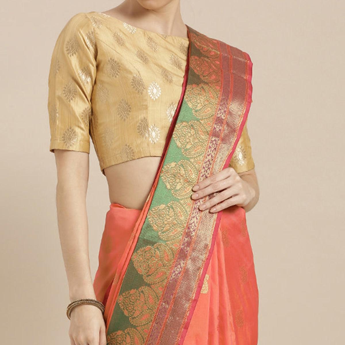 glowing-orange-pink-colored-festive-wear-woven-silk-saree-53314