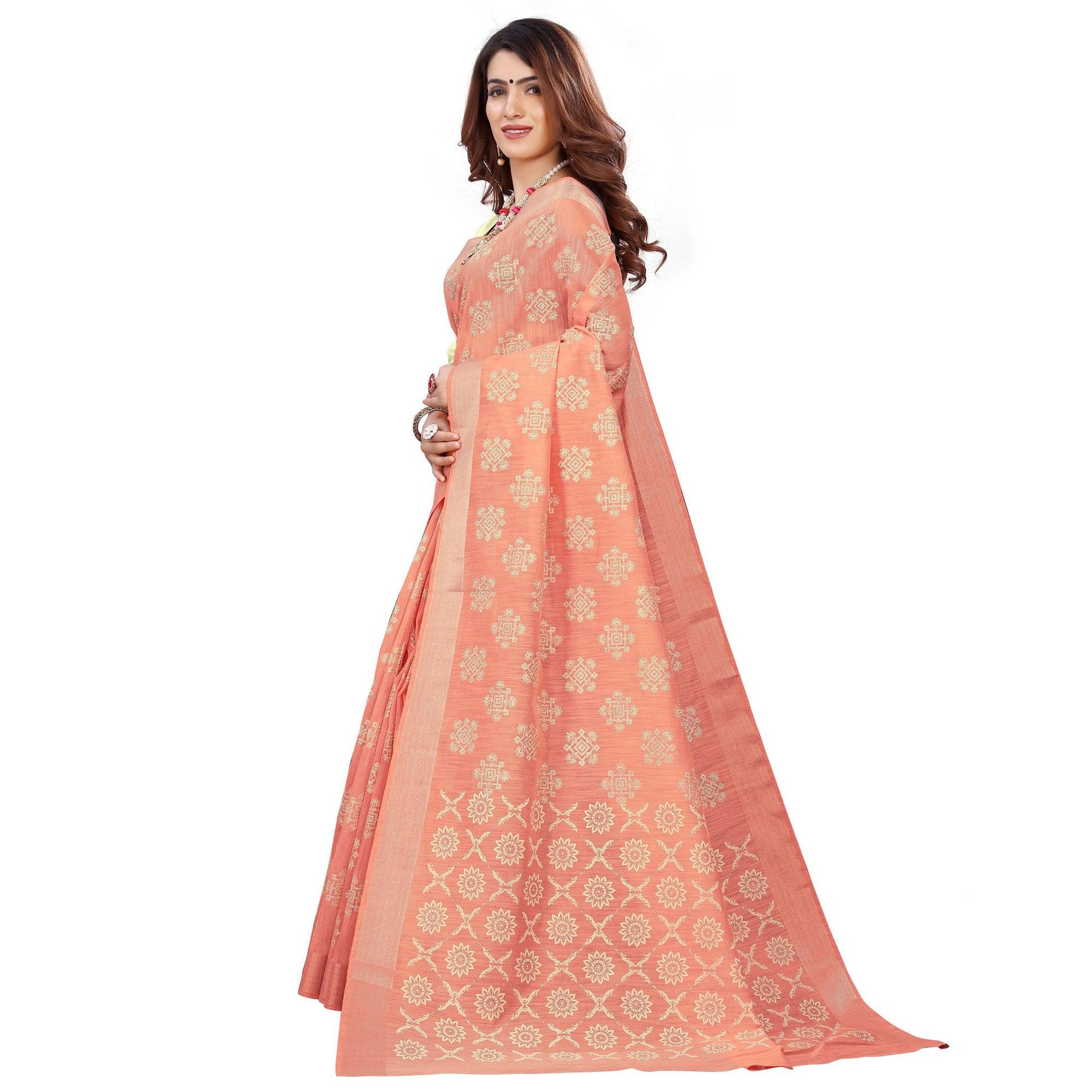 glowing-peach-colored-casual-wear-printed-cotton-saree-46875