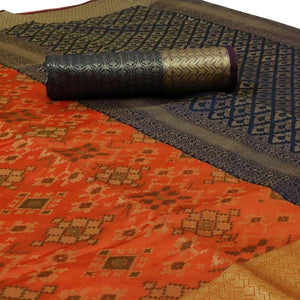 Glowing Peach Colored Festive Wear Woven Silk Saree