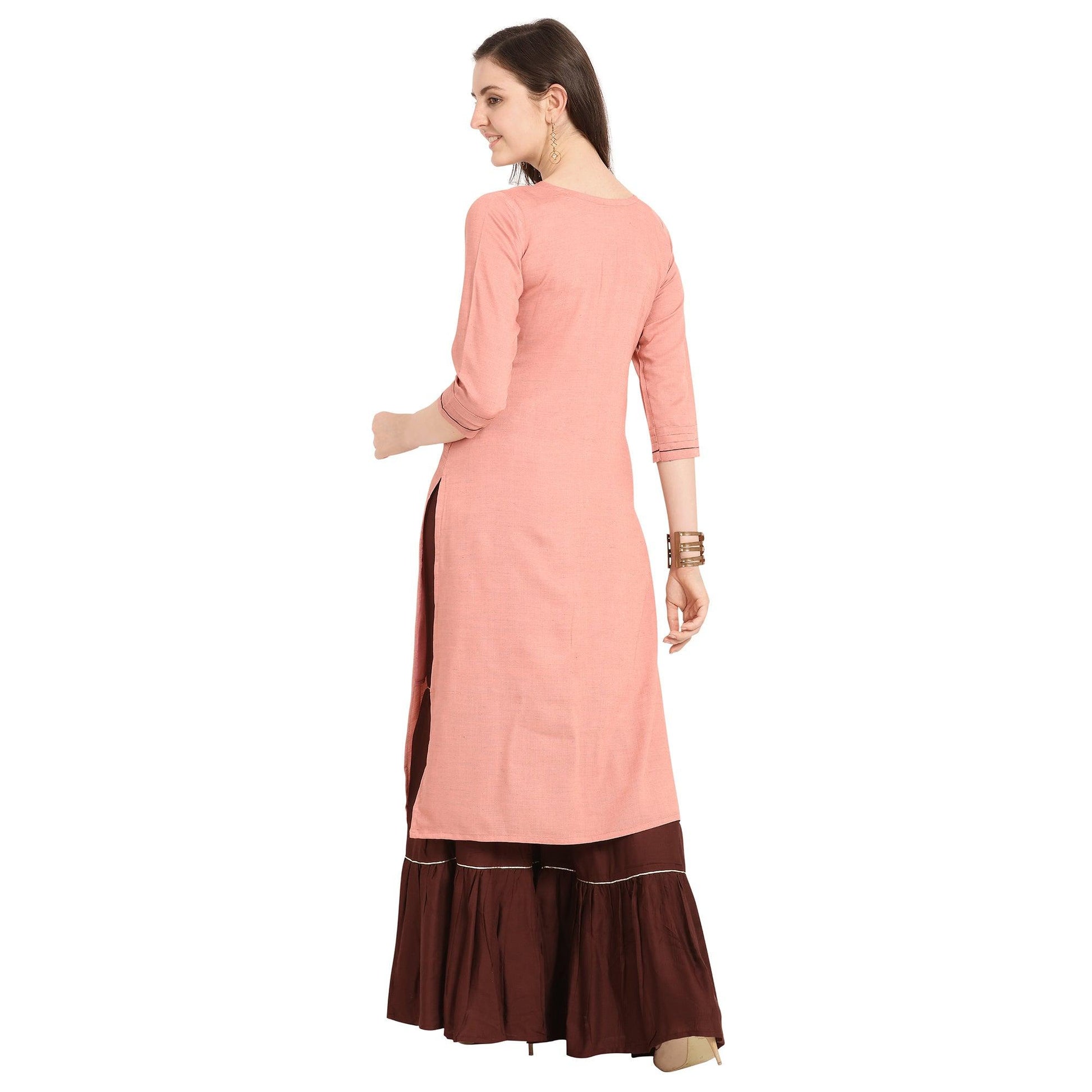 glowing-pink-colored-party-wear-khatli-work-rayon-kurti-sharara-set-69871