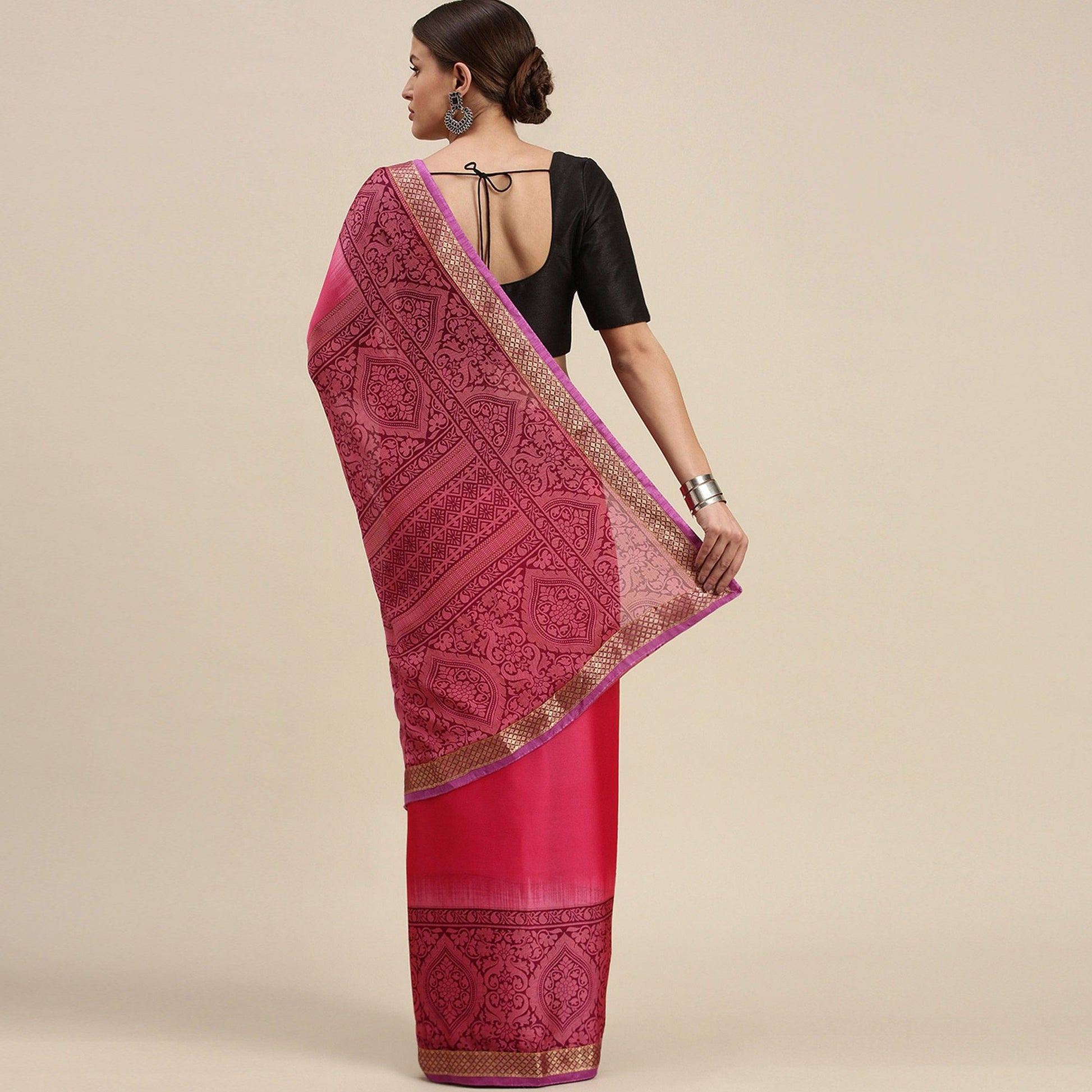 glowing-pink-colored-partywear-printed-rangoli-silk-saree-76676