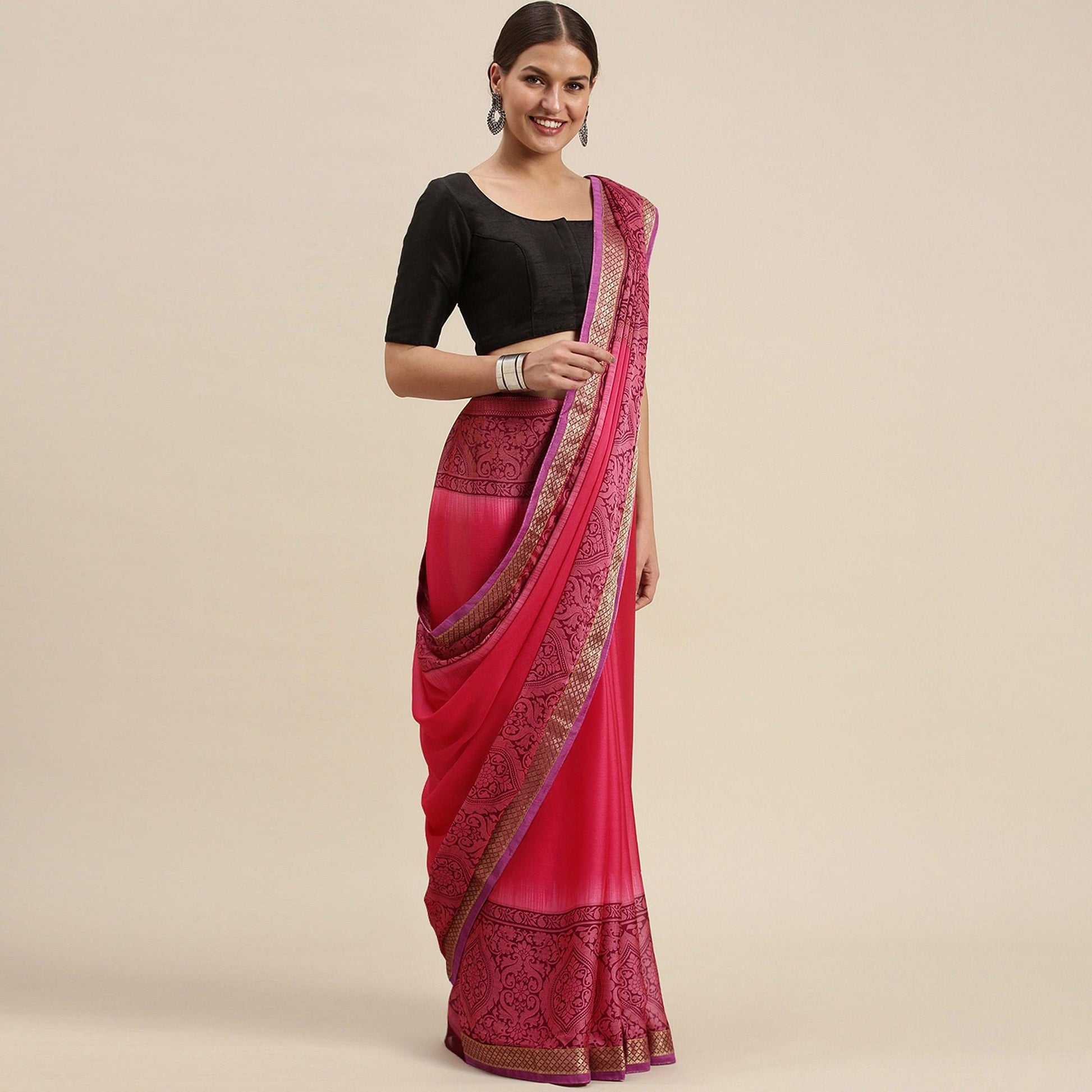 glowing-pink-colored-partywear-printed-rangoli-silk-saree-76676