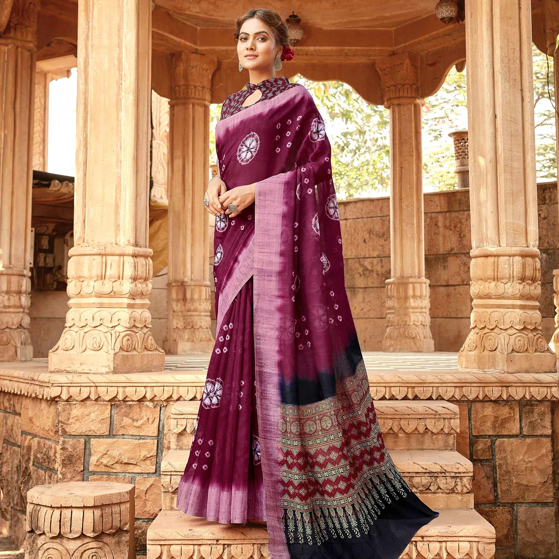 glowing-purple-colored-digital-printed-festive-wear-linen-designer-saree-92771