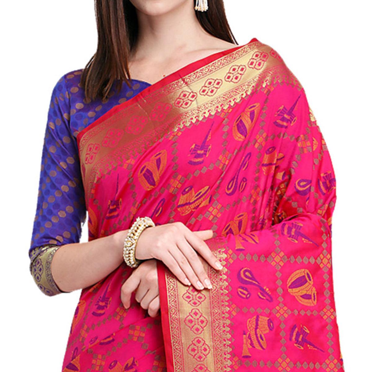 glowing-rani-pink-colored-festive-wear-woven-silk-saree