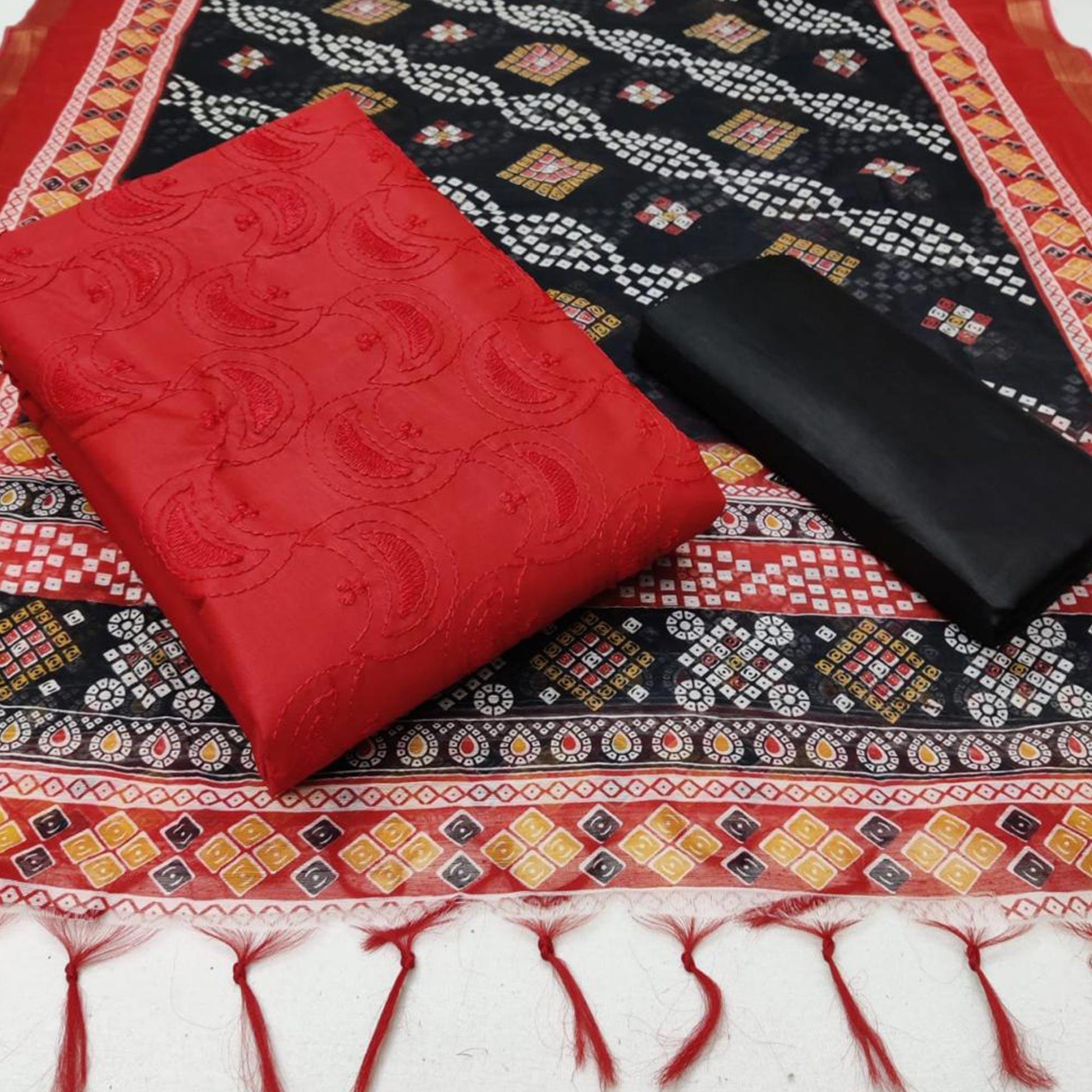 glowing-red-colored-partywear-embroidered-cotton-dress-material-82230