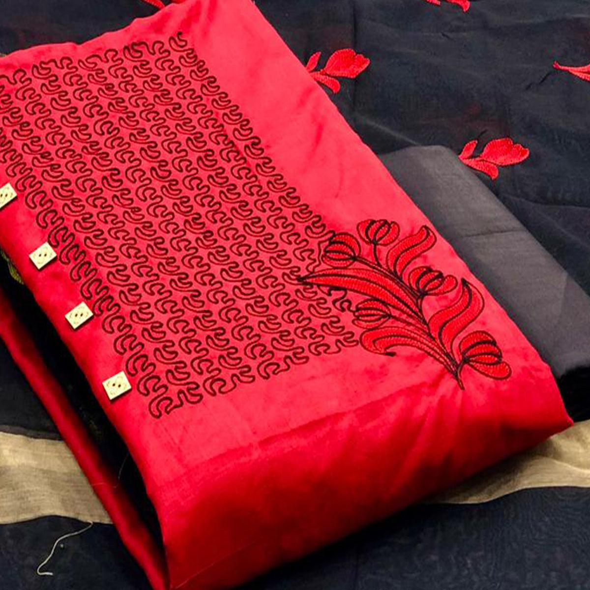 glowing-red-colored-partywear-embroidered-cotton-dress-material-86950