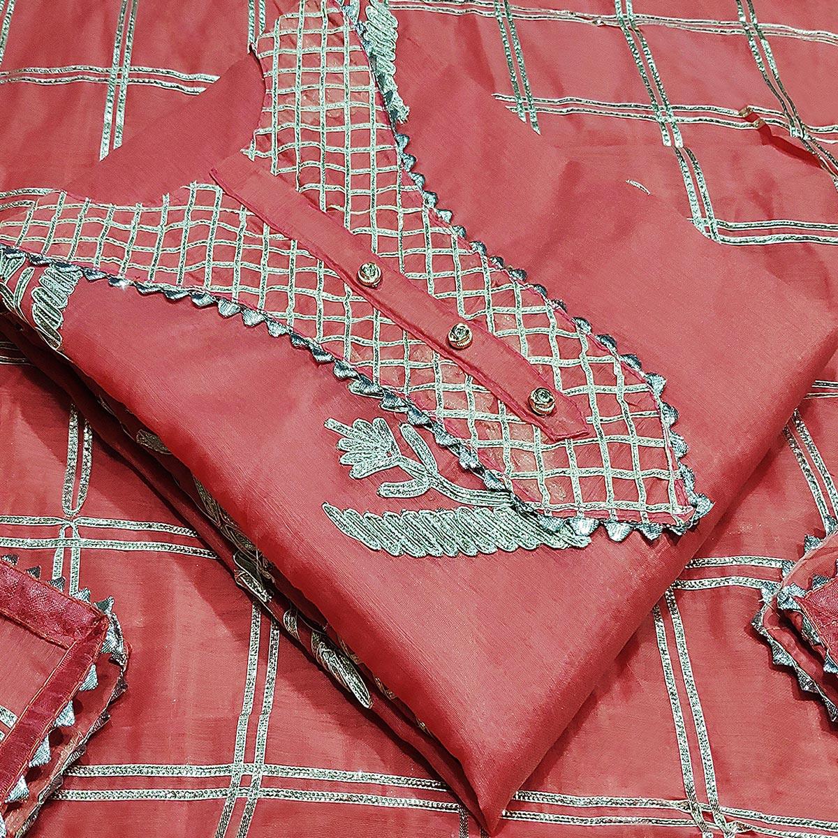 glowing-red-colored-partywear-embroidered-silk-dress-material