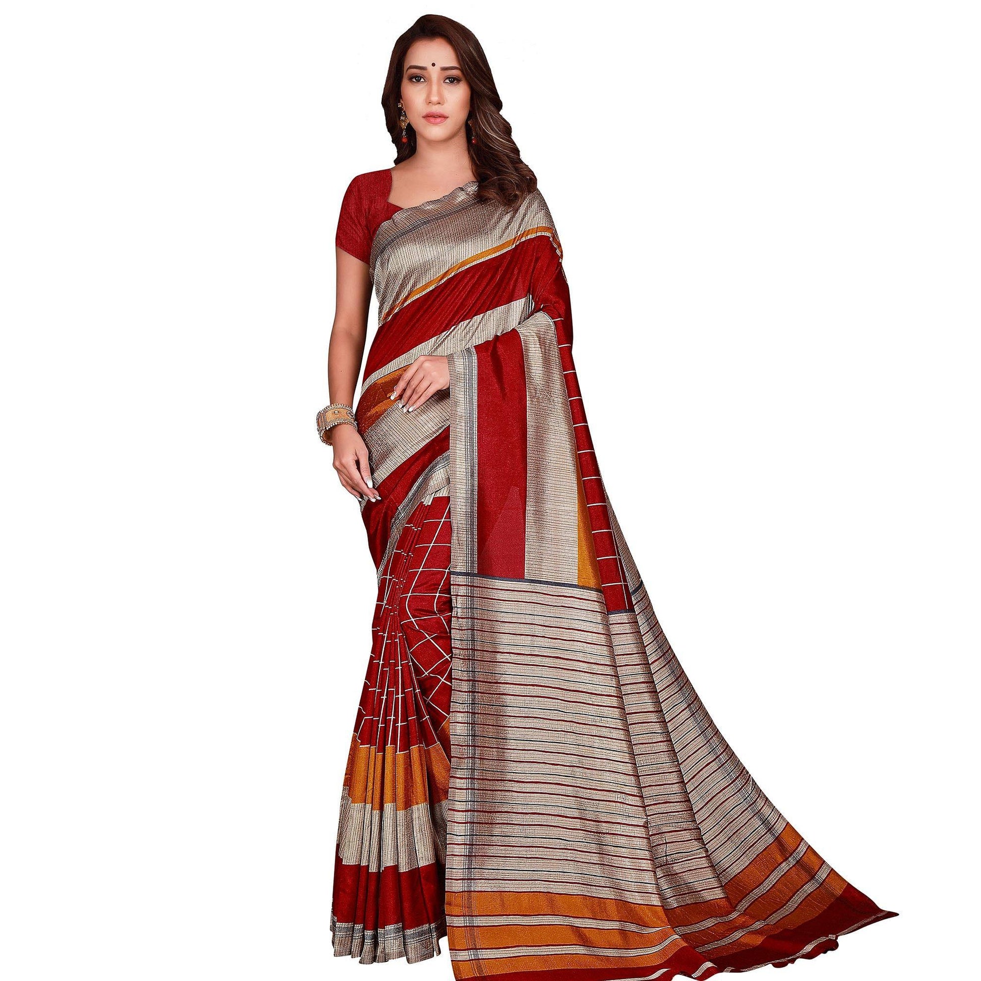 glowing-red-colored-casual-wear-printed-art-silk-saree-75544