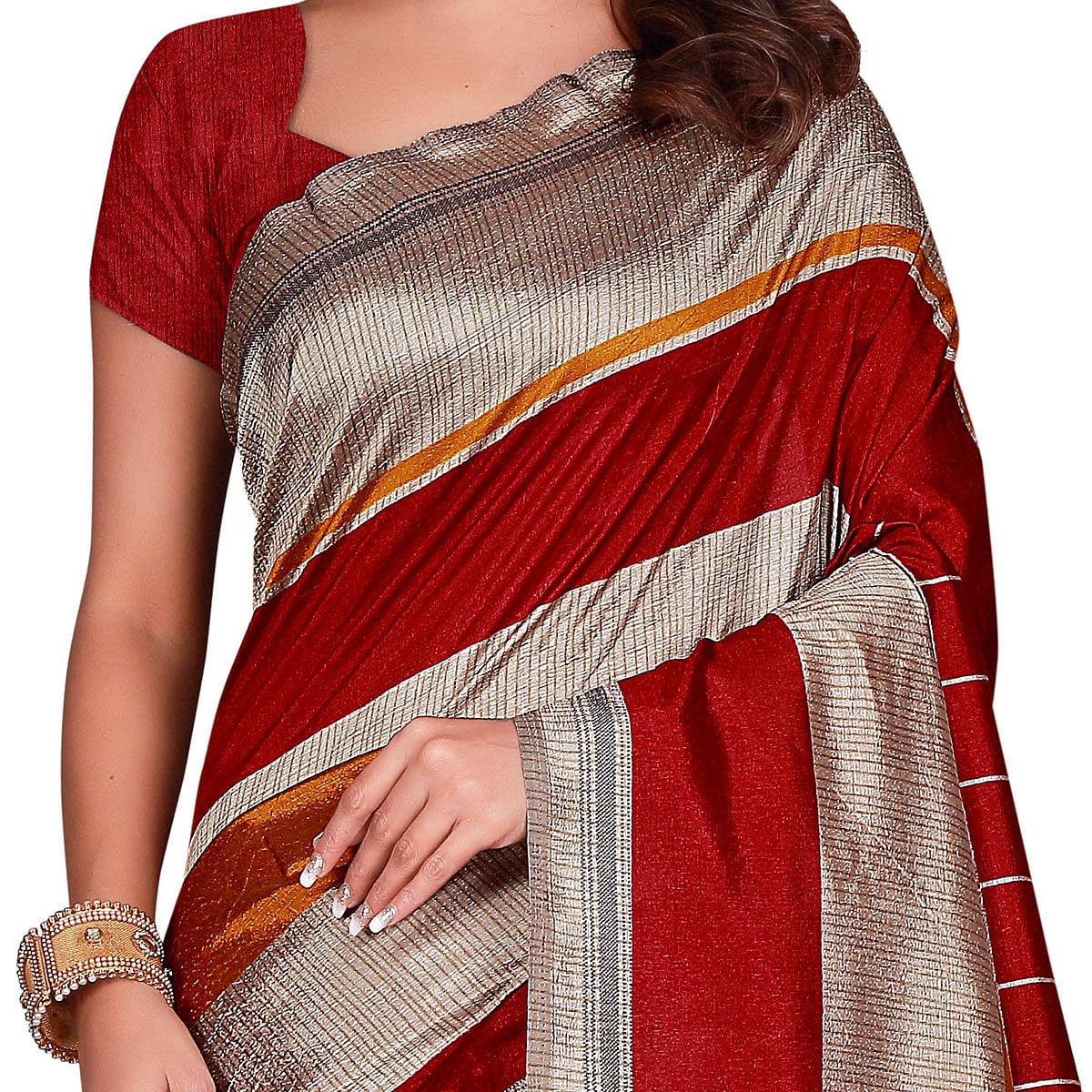 glowing-red-colored-casual-wear-printed-art-silk-saree-75544