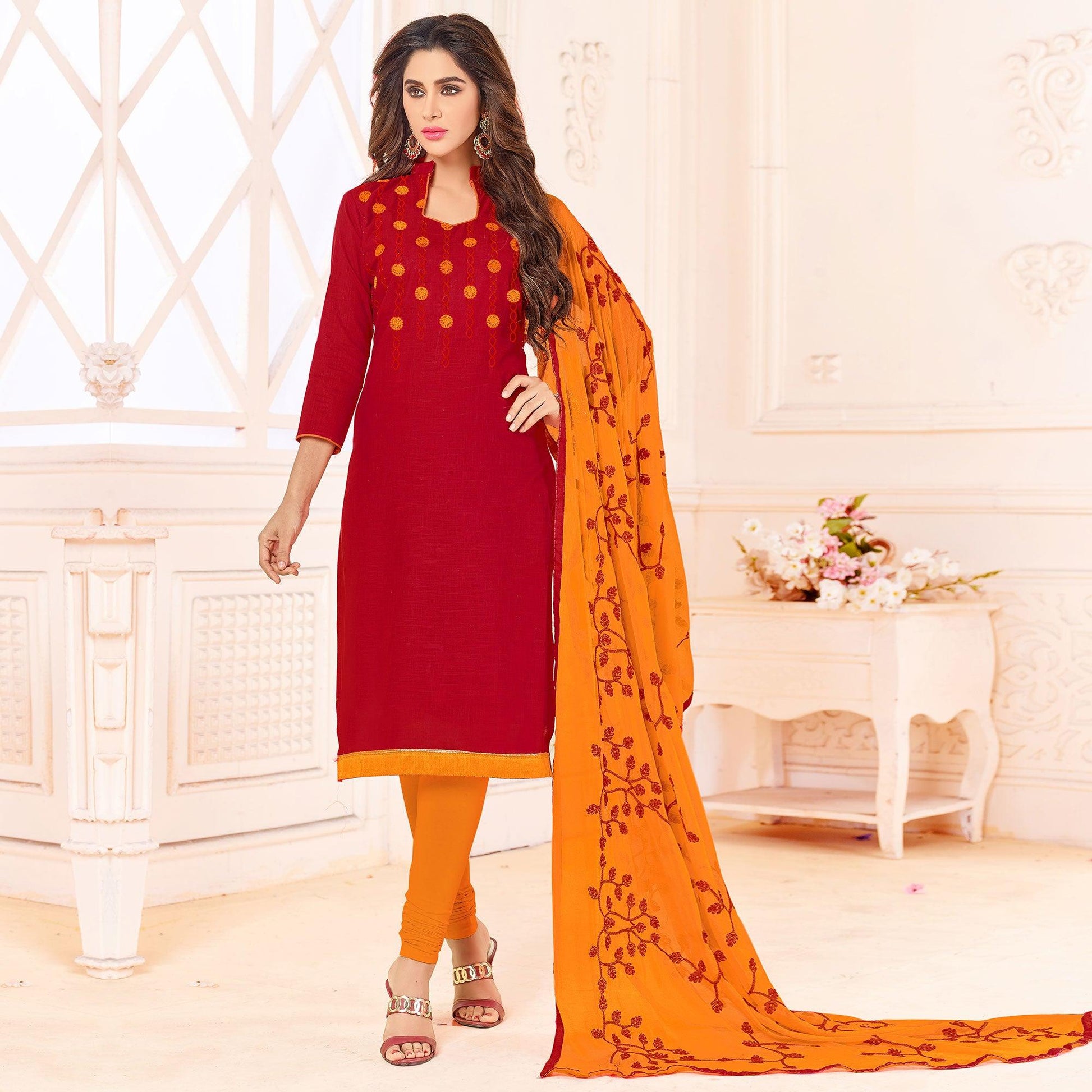 glowing-red-colored-embroidered-cotton-dress-material-24479