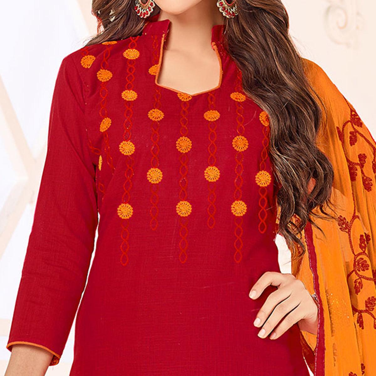glowing-red-colored-embroidered-cotton-dress-material-24479