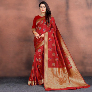 glowing-red-colored-festive-wear-woven-silk-saree-45395