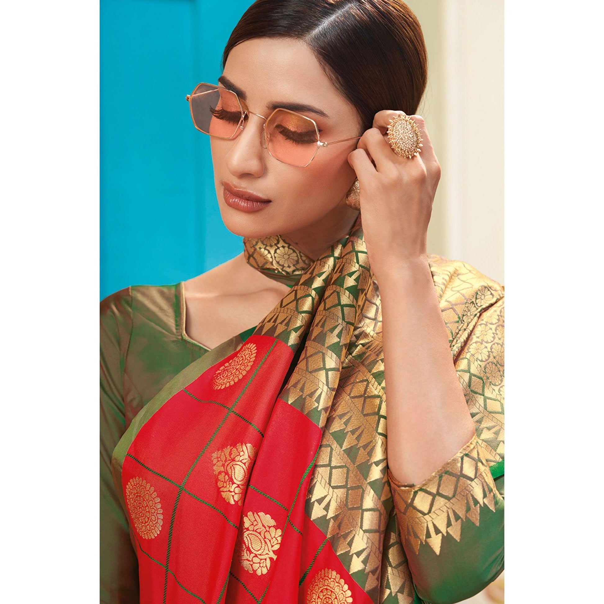 glowing-red-colored-festive-wear-woven-silk-saree-76142
