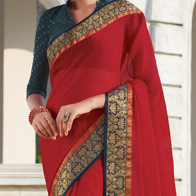 glowing-red-colored-party-wear-embroidered-chiffon-saree-65148