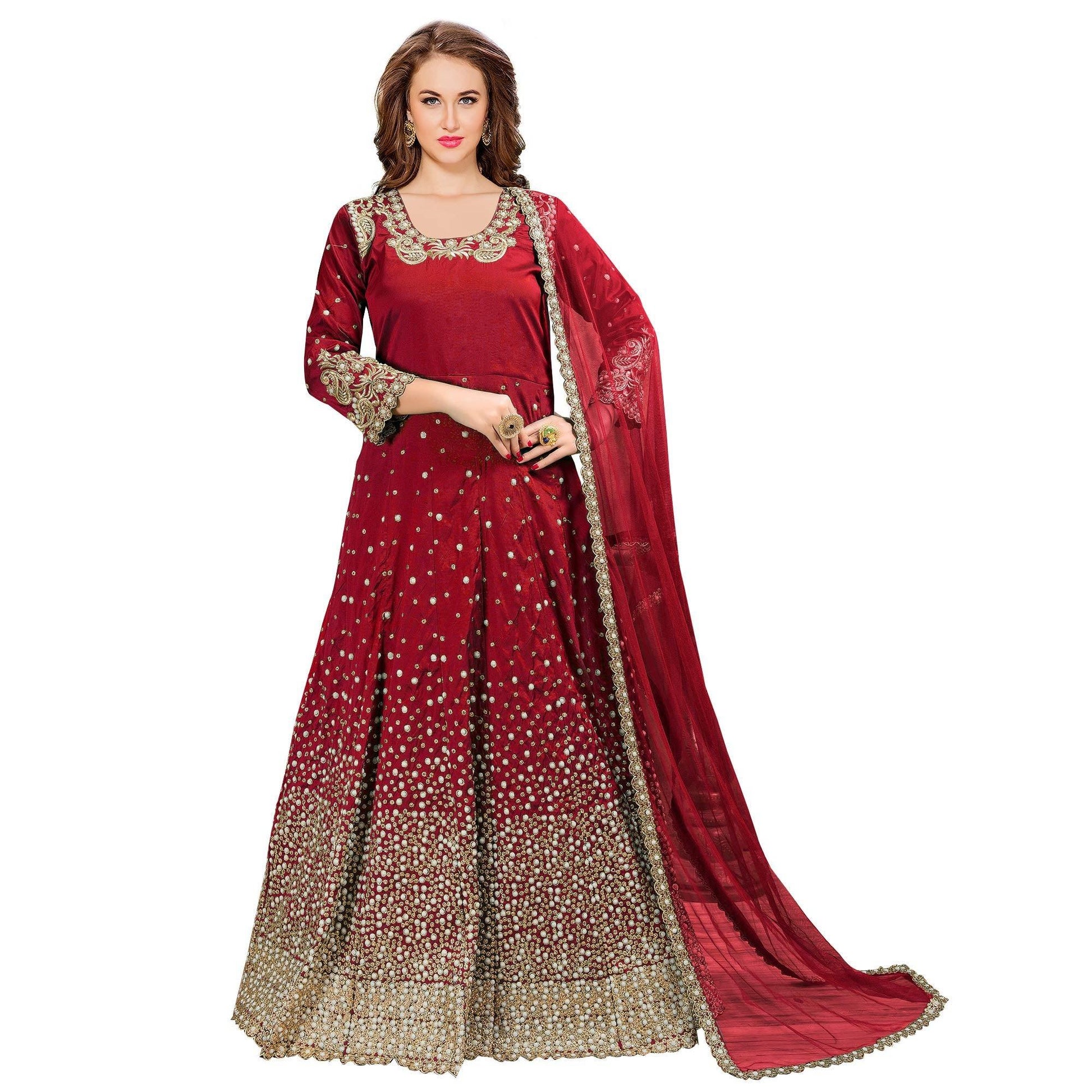 glowing-red-colored-partywear-embroidered-tapeta-silk-anarkali-suit