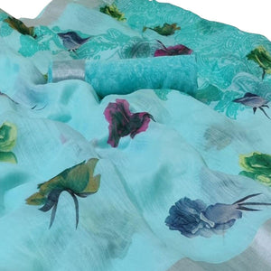 glowing-sky-blue-colored-casual-wear-printed-linen-saree-64418