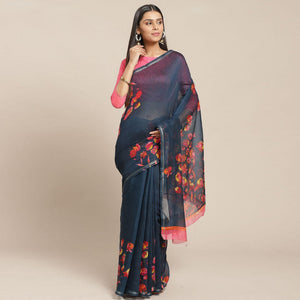 glowing-teal-green-colored-casual-wear-printed-cotton-blend-saree-79024