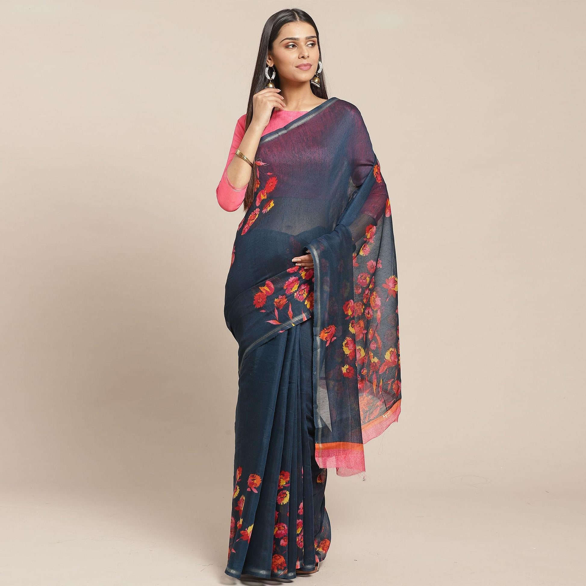 glowing-teal-green-colored-casual-wear-printed-cotton-blend-saree-79024
