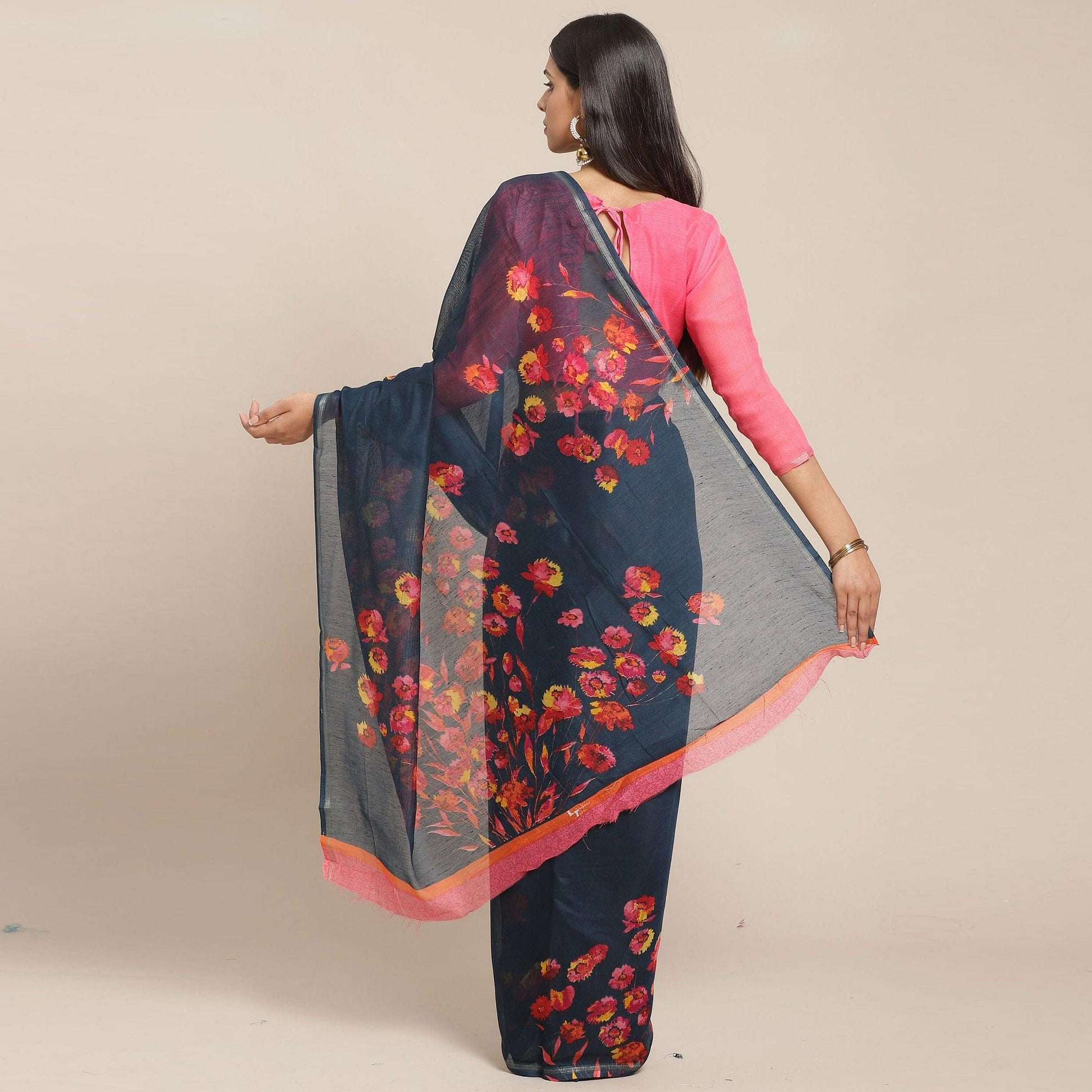 glowing-teal-green-colored-casual-wear-printed-cotton-blend-saree-79024