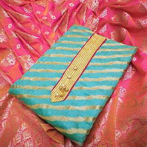 glowing-aqua-blue-colored-partywear-jacquard-silk-dress-material