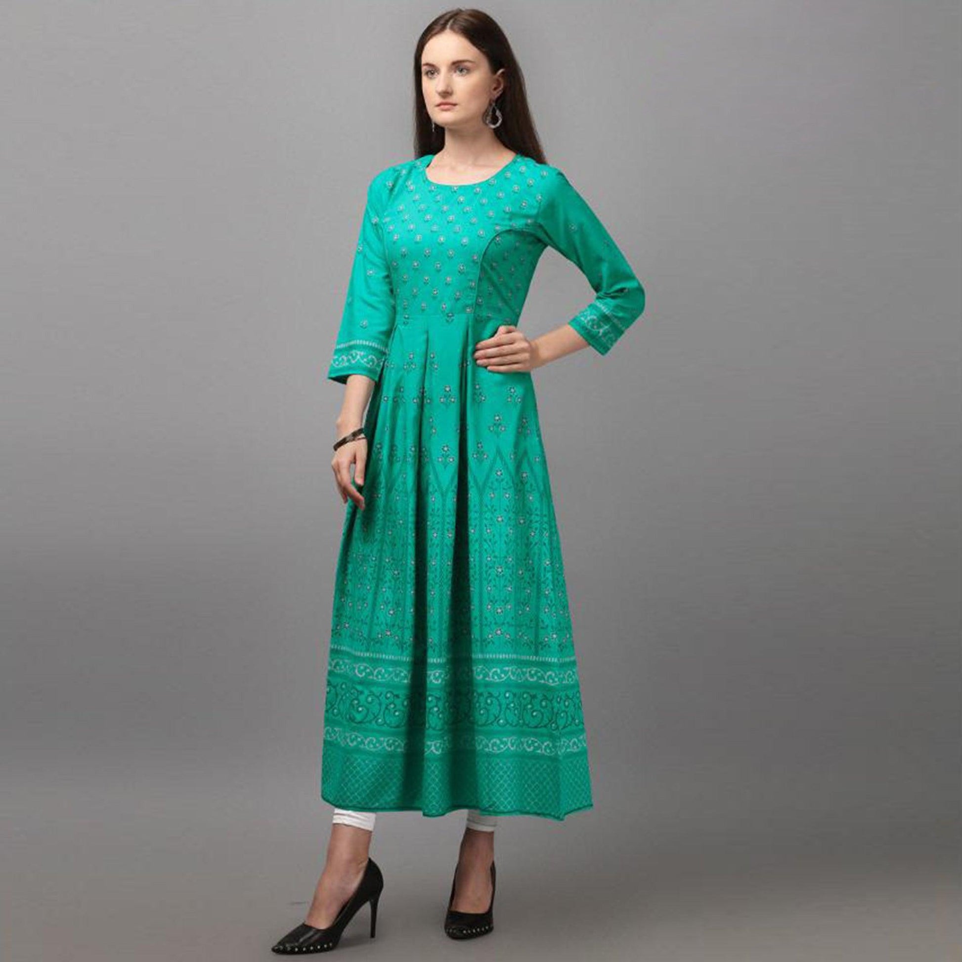 glowing-turquoise-coloured-casual-wear-printed-rayon-malai-kurti-89561