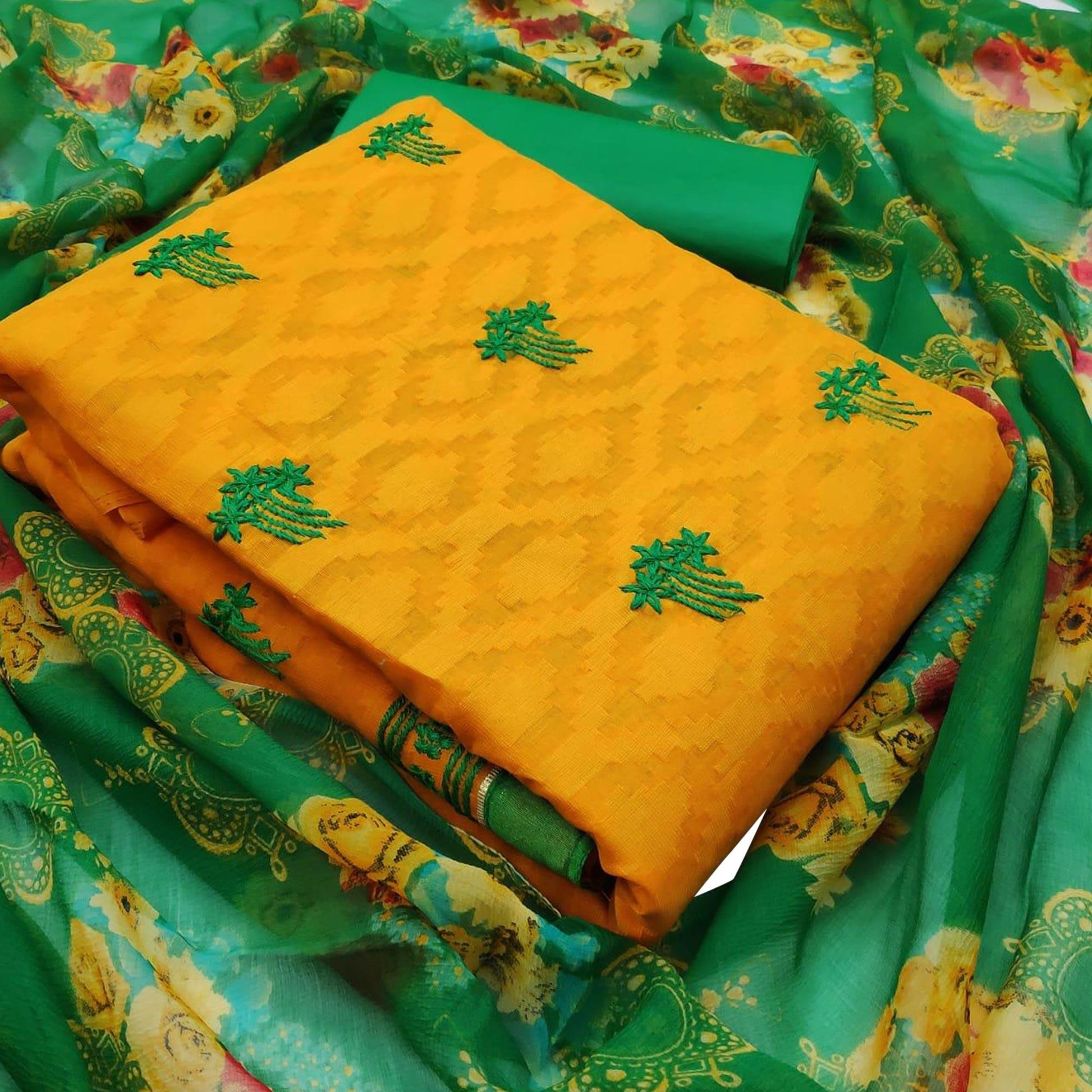 glowing-yellow-colored-partywear-embroidered-jacquard-dress-material