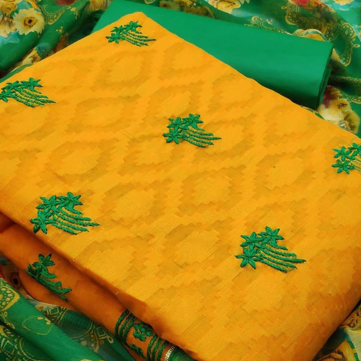 glowing-yellow-colored-partywear-embroidered-jacquard-dress-material