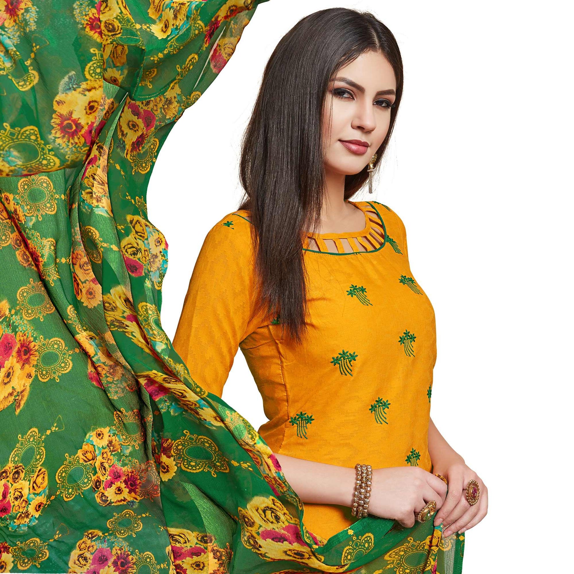 glowing-yellow-colored-partywear-embroidered-jacquard-dress-material