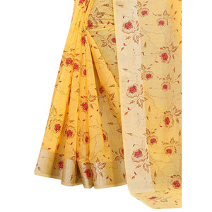 glowing-yellow-colored-casual-wear-printed-cotton-linen-saree-79807