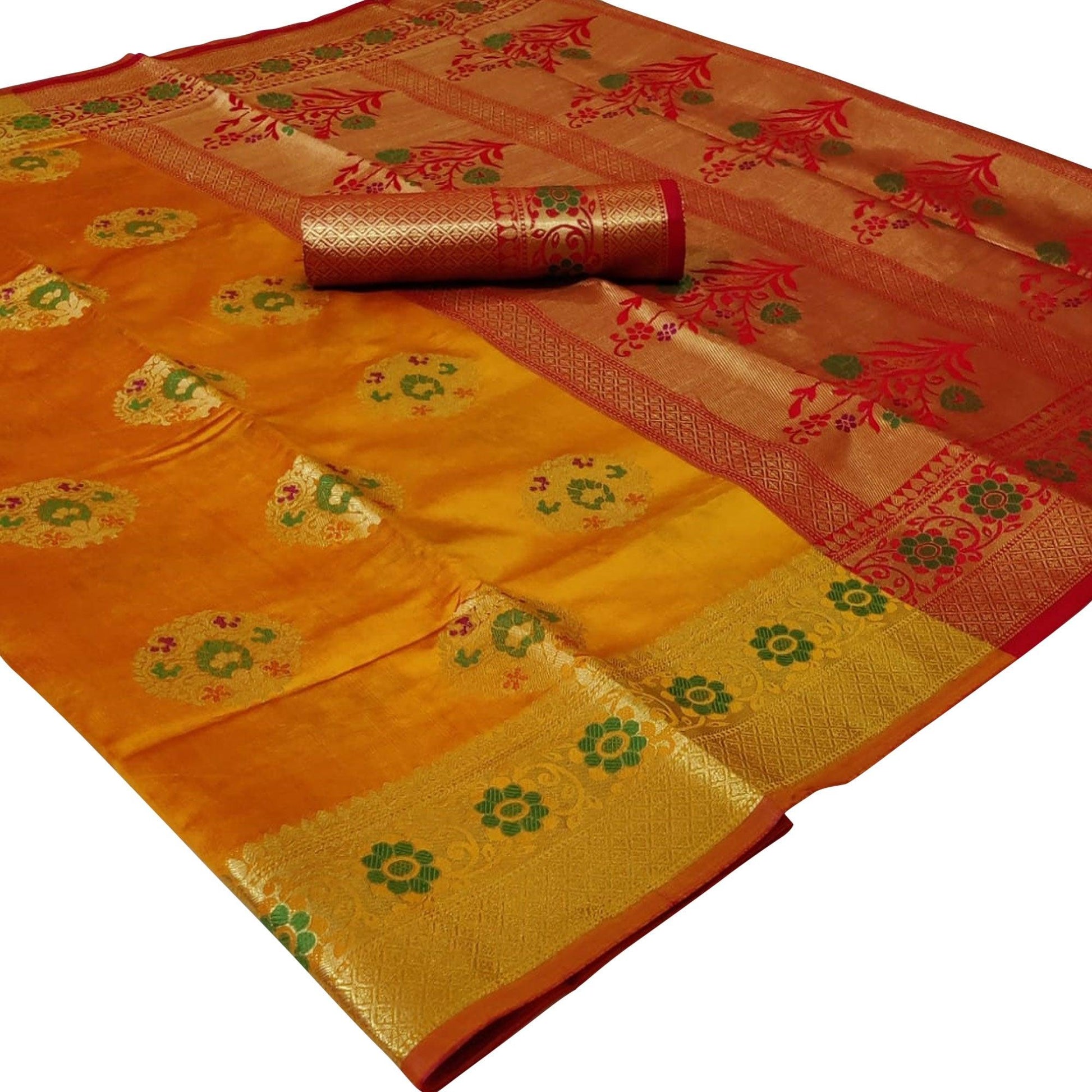 glowing-yellow-colored-festive-wear-woven-silk-saree-62679