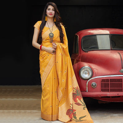 glowing-yellow-colored-festive-wear-woven-soft-silk-saree-77506