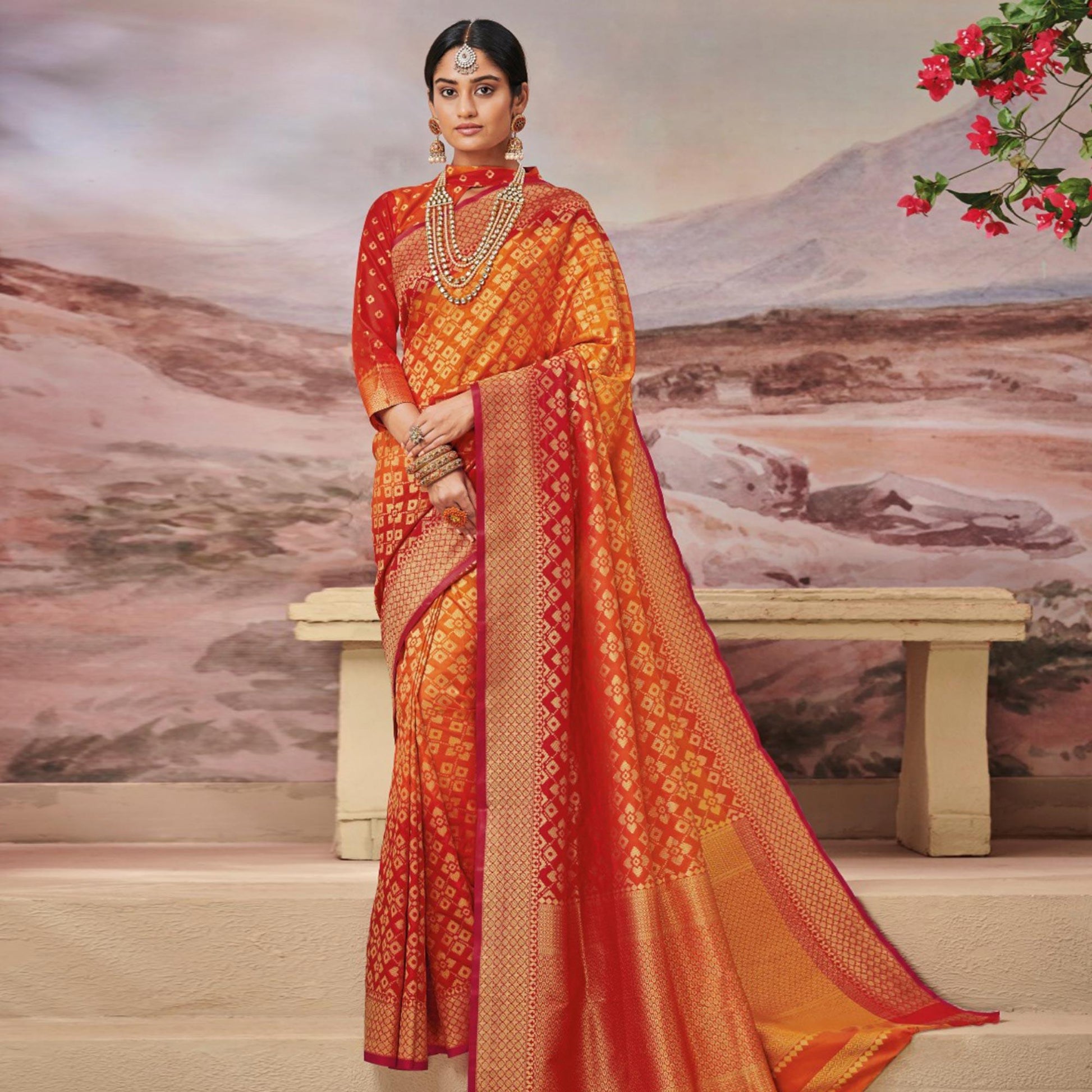 glowing-yellow-red-colored-festive-wear-woven-soft-silk-saree-73983