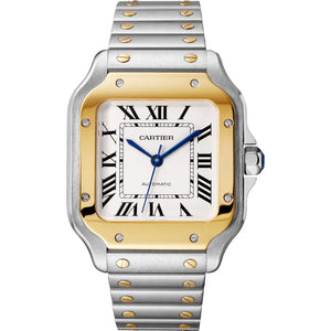 Cartier 'SANTOS DE CARTIER, MEDIUM, AUTOMATIC, YELLOW GOLD AND STEEL, INTERCHANGEABLE METAL AND LEATHER BRACELETS'
