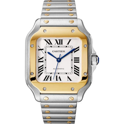 Cartier 'SANTOS DE CARTIER, MEDIUM, AUTOMATIC, YELLOW GOLD AND STEEL, INTERCHANGEABLE METAL AND LEATHER BRACELETS'