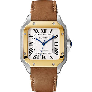 Cartier 'SANTOS DE CARTIER, MEDIUM, AUTOMATIC, YELLOW GOLD AND STEEL, INTERCHANGEABLE METAL AND LEATHER BRACELETS'