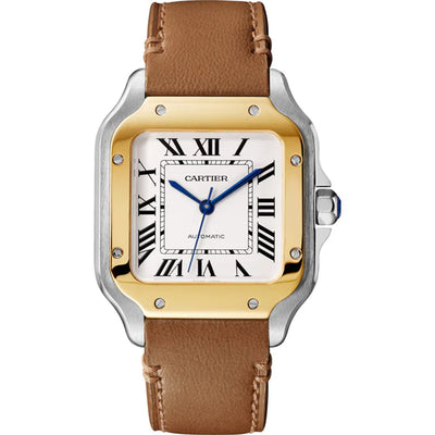 Cartier 'SANTOS DE CARTIER, MEDIUM, AUTOMATIC, YELLOW GOLD AND STEEL, INTERCHANGEABLE METAL AND LEATHER BRACELETS'