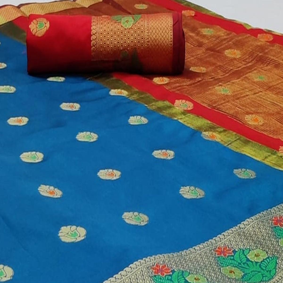graceful-blue-colored-festive-wear-woven-soft-silk-saree-101820