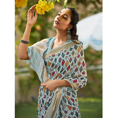 graceful-blue-colored-party-wear-digital-printed-linen-saree-77239