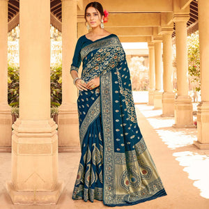 graceful-blue-coloured-designer-partywear-weaving-silk-saree-96016