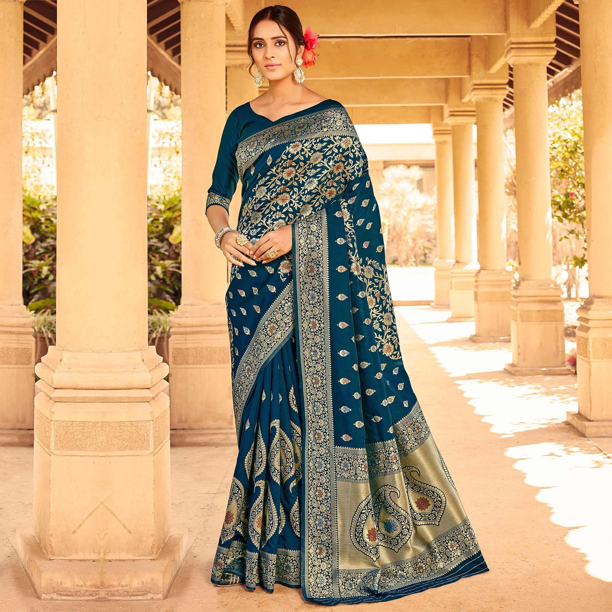 graceful-blue-coloured-designer-partywear-weaving-silk-saree-96016