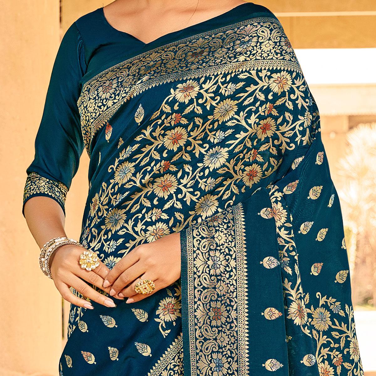 graceful-blue-coloured-designer-partywear-weaving-silk-saree-96016