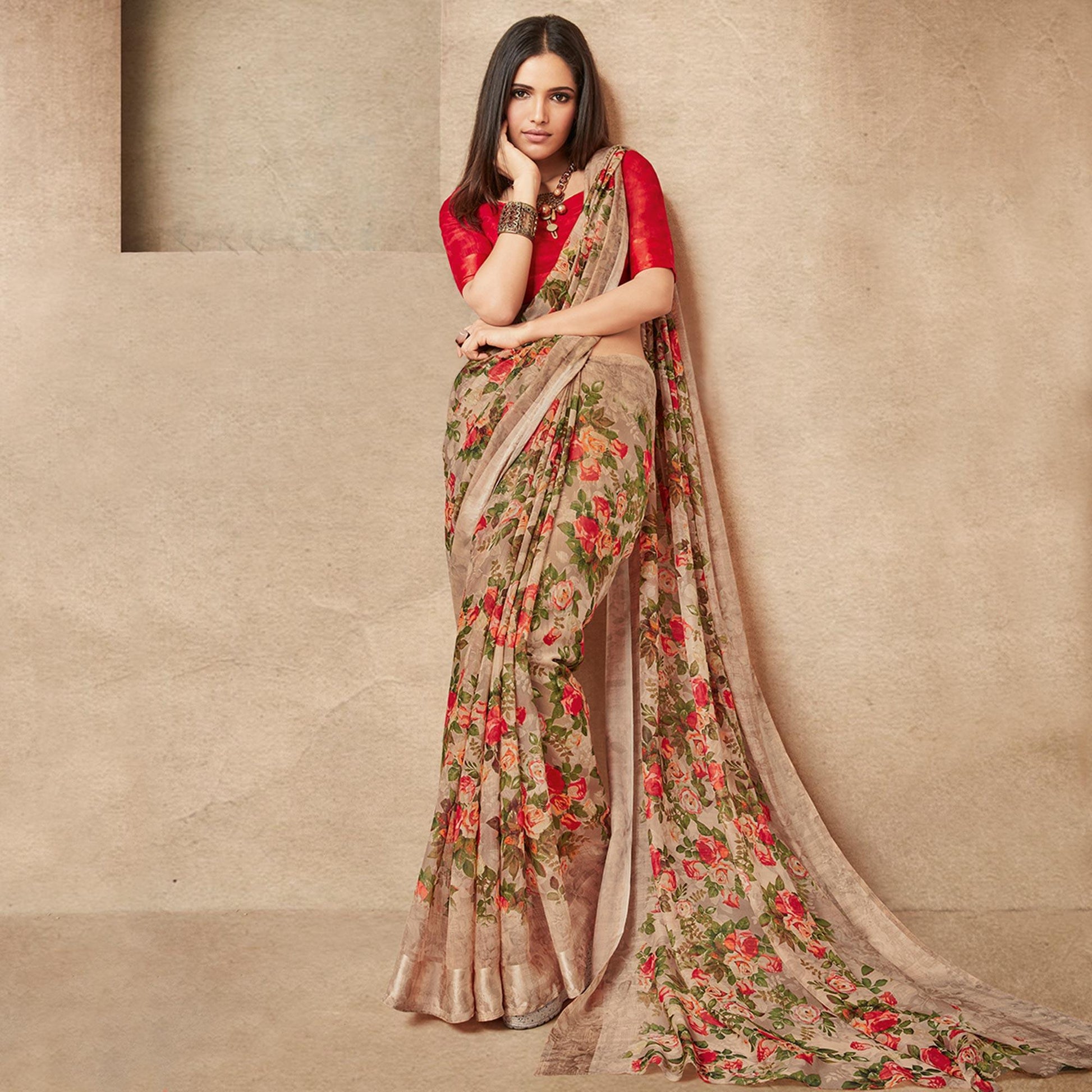 graceful-brown-colored-casual-wear-printed-cotton-silk-saree-43600