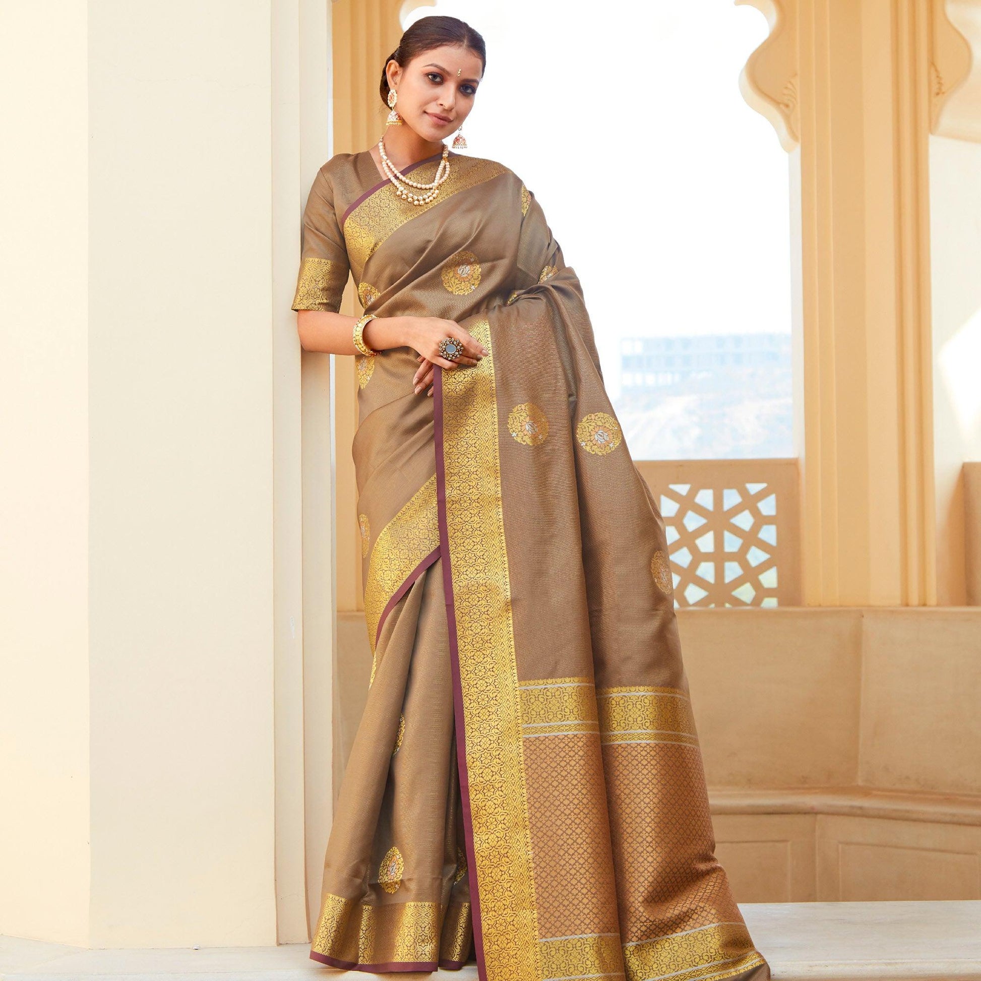 graceful-brown-colored-festive-wear-woven-fancy-silk-saree-80513